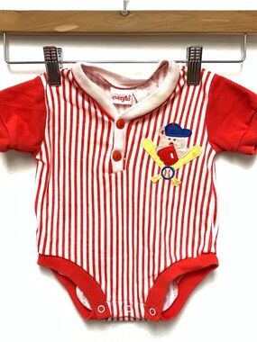 Vintage Evenflo Baseball Jersey Bodysuit Romper 3-6M Baby Boy Bear One Piece